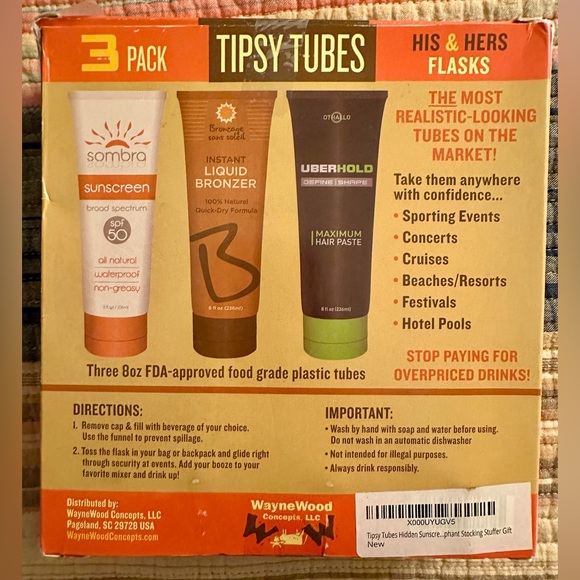 Tipsy Tubes plastic flasks. 3 pack. 8 ounces each. Disguised as sunscreen, etc. - Picture 1 of 4